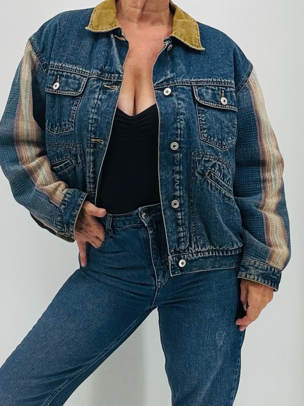 Vintage 90s Gorpcore Cabincore Granola Girl Quilted Corduroy Denim Jacket